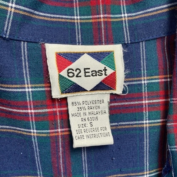 Vintage 62 East Tartan Plaid Button Navy Up Button Pocket Shirt Small - Picture 6 of 9